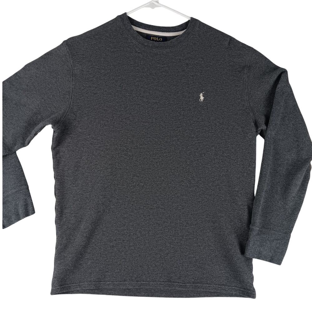 Polo Ralph Lauren Thermal Top Womens Large‎ Charcoal Gray Layer Waffle Knit